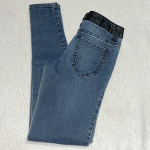Something Trickie Faux Leather Waisted Women's Blue Jeans